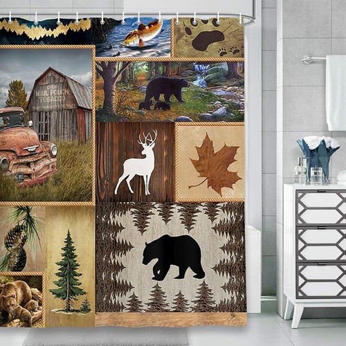 Cabin Bear Wildlife Creek Lodge Fabric Shower Curtain, Modern Rustic, 72"x72" - Picture 9 of 12
