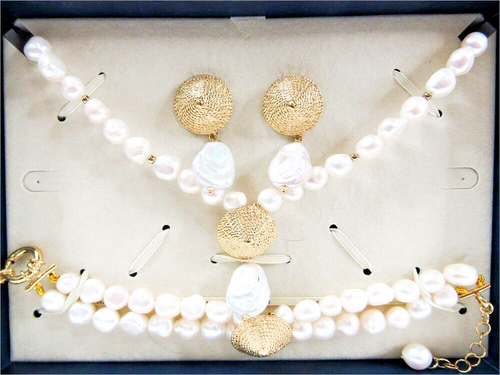 Stauer Freshwater Baroque Pearls Set Italian 18K GP & Sterling Silver MRSP $995 - Picture 2 of 9