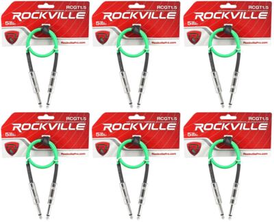6 Rockville RCGT1.5G 1.5'  1/4'' TS to 1/4'' TS Guitar/Instrument Cable