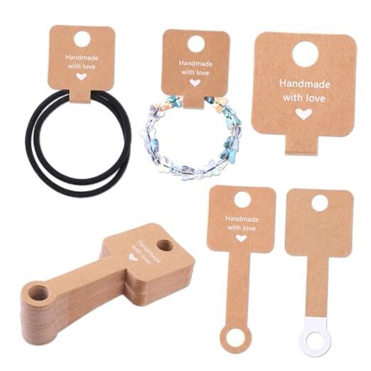 100 PCS Self Adhesive Bracelet Display Cards, Sturdy Kraft Handmade with Love