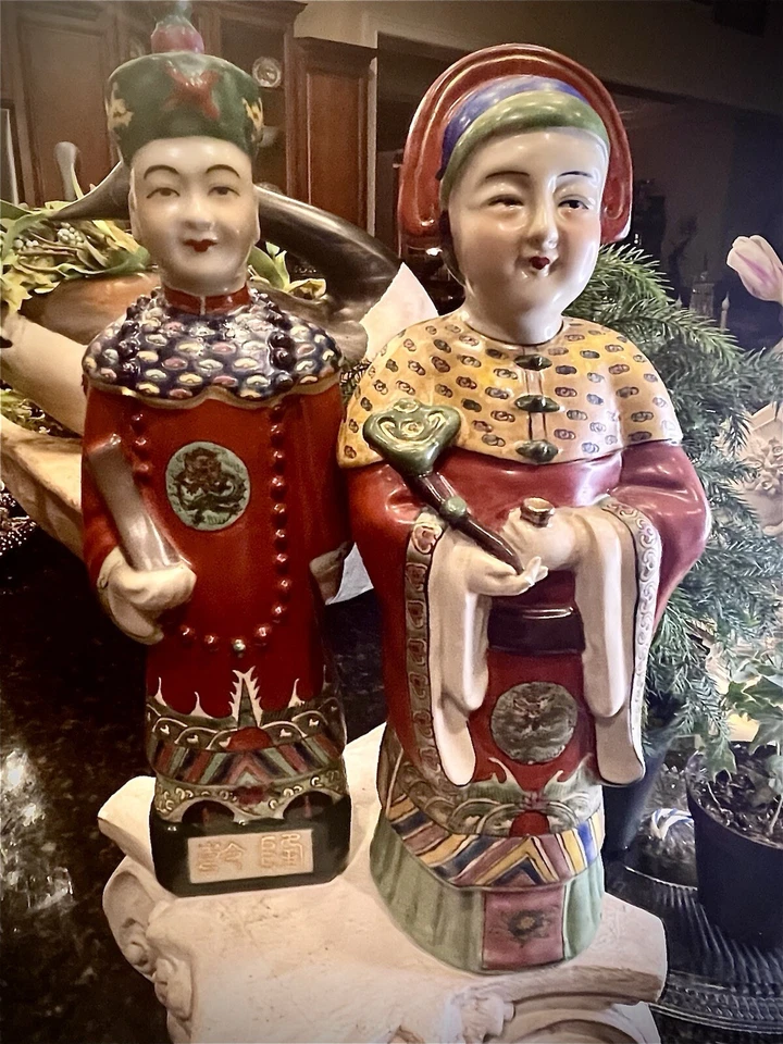 "Antiguas estatuas par de porcelana china emperador y emperatriz dinastía QING 13,5""" Foto 2 de 4
