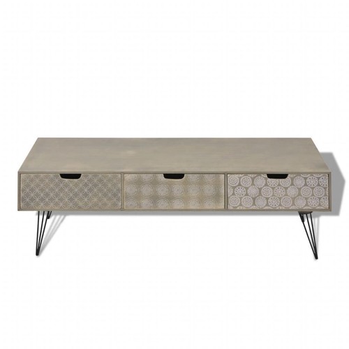 Sideboard TV Cabinet 3 Drawers Storage Elegant Entertainment Unit Stand Grey - Picture 3 of 5