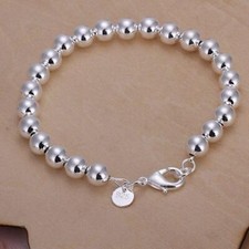 Sterling Silver 4MM-14M Italian Bead Ball Chain Bracelet- Handmade Bead Italian