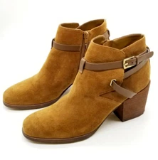 Crown Vintage Gabiann Brown Leather Zip Stack Heel Ankle Boots Women 8.5