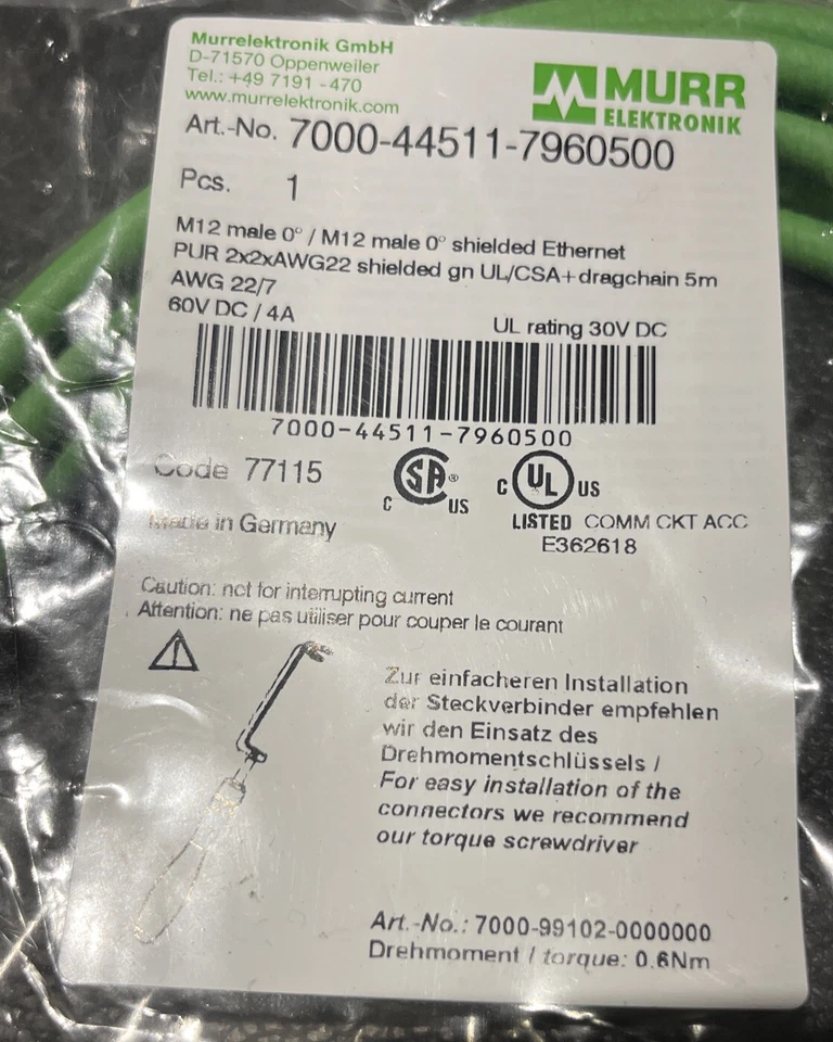 MURR ELEKTRONIK 7000-44511-7940500 Shielded Ethernet Pur 2x2vawg22  5m - Image 4 of 4