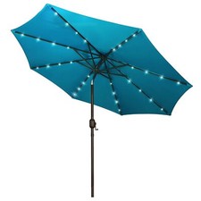 9 ft Solar Umbrella 32 LED Lighted Patio Umbrella Table Market Umbrella with ...