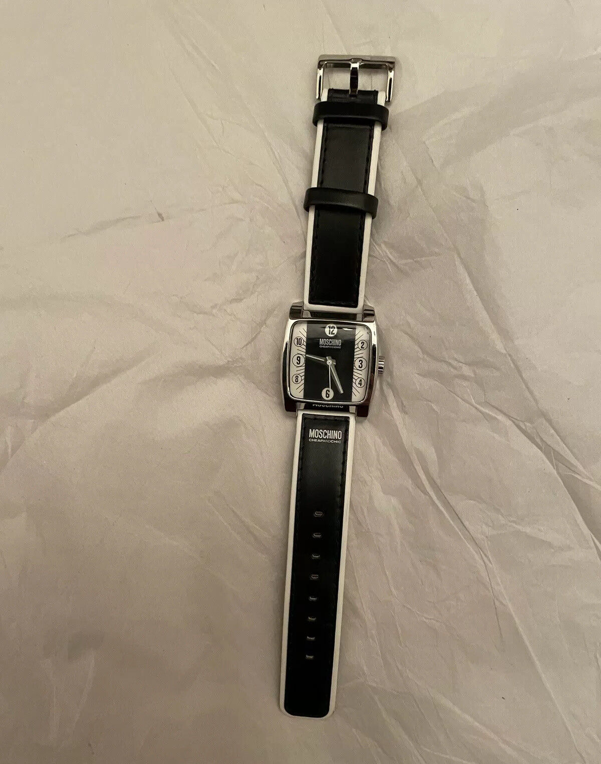 New Moschino Cheap & Chic Black & White Wrist Watch With A Genuine Leather Strap