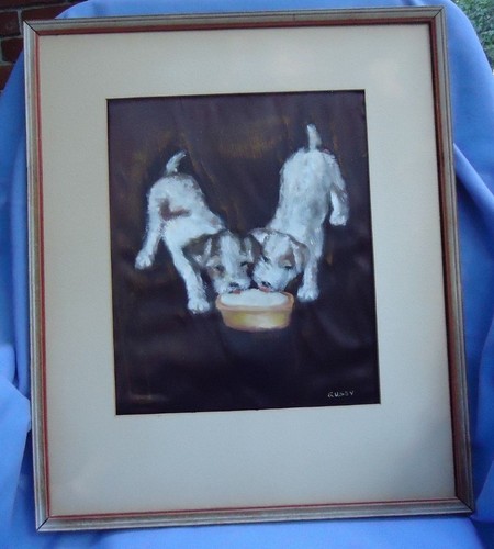 SEALYHAM CESKY FOX TERRIER oil painting GUSSY GERMANY 1940s dogs - Picture 7 of 10