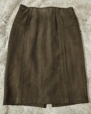 Faux Suede 23" Straight Pencil Skirt Brown Gray Olive Elastic Waistband S