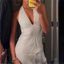 Reformation 0 Delilah Linen Halter Maxi Dress Eclipse Polka Dot