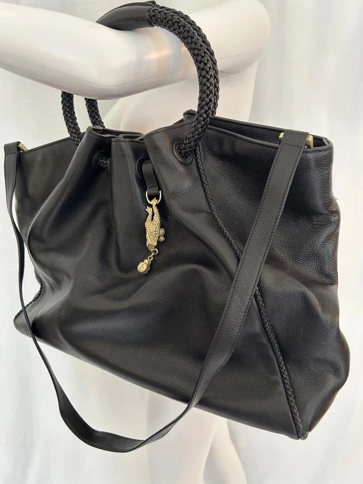 Bolso de Mano BARRY KIESELSTEIN-CORD Cuero Guijarro Negro Rana Ladybug Dije Dorado Foto 3 de 4