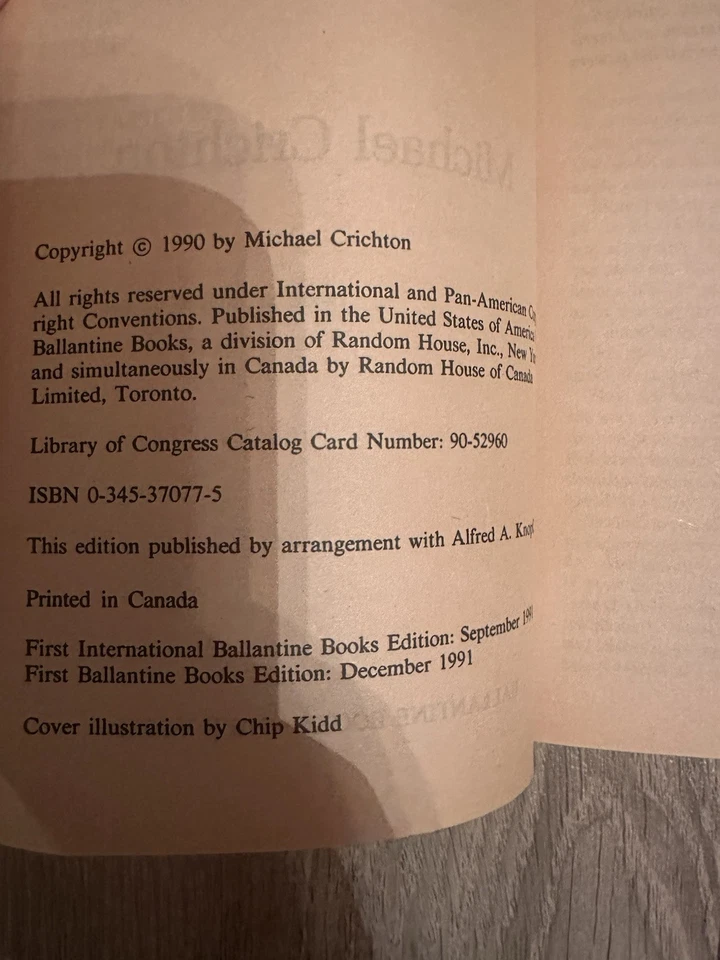 JURASSIC PARK by Michael Crichton Paperback 1991 Ballantine Books 1st PRINT Rare - Image 3 of 4