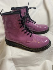 Dr. Martens 1460 J Glitter Pink Leather Lace Up Zip Ankle Boots Size 6 M