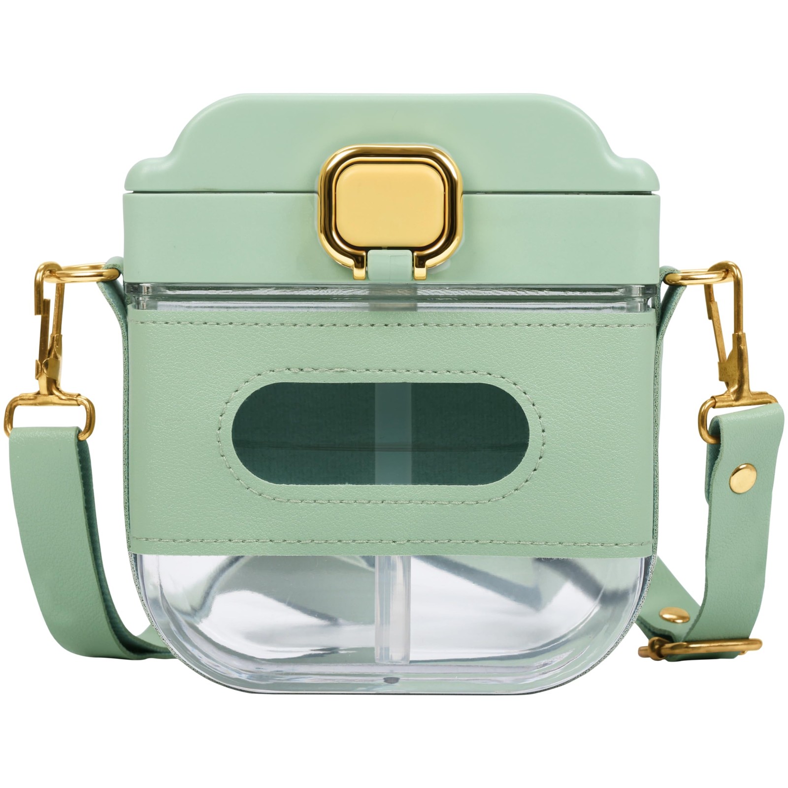 BELLE VOUS Botella de Agua Cuadrada - Cantimplora Verde de 700 ml con Correa