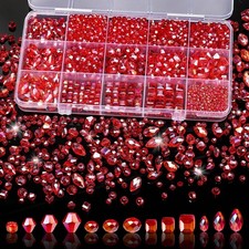 Song Xi 1500PCS Glass Beads for Jewelry Making, Assorted Faceted AB Red