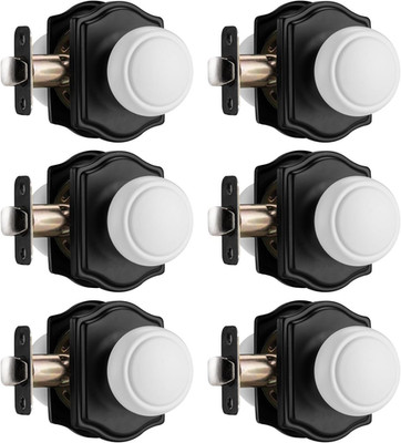 Coastal Style White & Black Door Knobs with Camelot Trim, 6 Pack