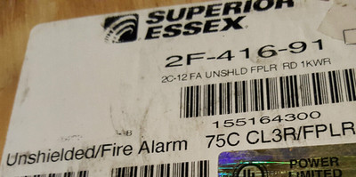 Superior Essex 2F-41x-91 12/2C Solid Riser Fire Alarm/Security Cable Red /50ft