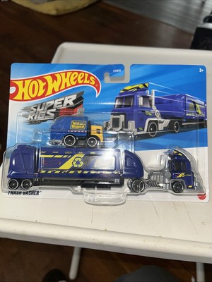 New 2025 Rare Hot Wheels Super Rigs Trash Basher Blue Semi Total Disposal Rig