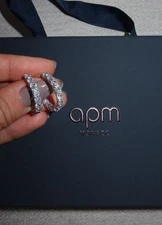 APM Monaco Steerling Silver Festival Pave Hoop Earrings $160 NEW