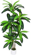 Artificial Dracaena Tree 5FT - Fake Plants Tree with White Planter - Faux Yucca