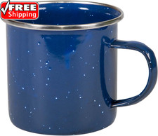 Enamel Coffee Mug with Stainless Steel Rim   Durable Camping Cup for Coffee, Tea
