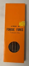Vtg 6 Piece Stainless Steel Fondue Forks Wooden Color Coded Handles