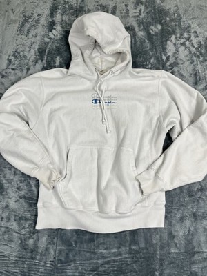 Champion Reverse Weave White Hoodie Sweatshirt Mens M Cotton Blend