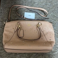 Excellent Condition Coach Pink Beige Leather Shoulder Bag Studs 24a