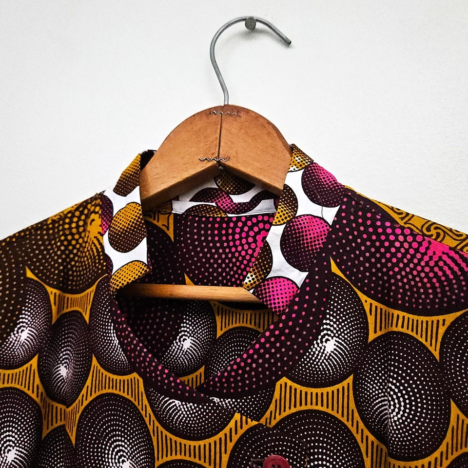 Veritable Wax Block Shirt Tunic Vtg Abstract African Tribal Club Pop Art Print L - Image 3 of 4