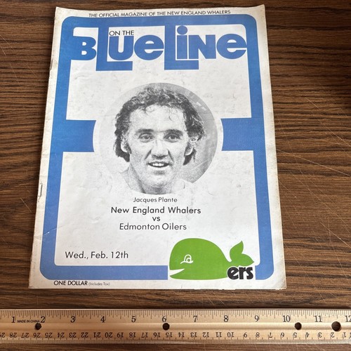 1975 Blueline New England Whalers WHA Hockey Magazine Jacques Plante Hartford
