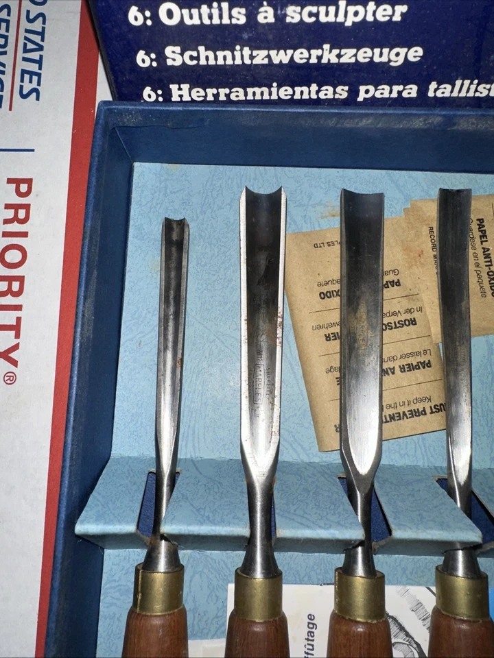 Vintage Marples No. M60A Wood Carving Tools  Chisels Set Of 6 Box - Image 3 of 4