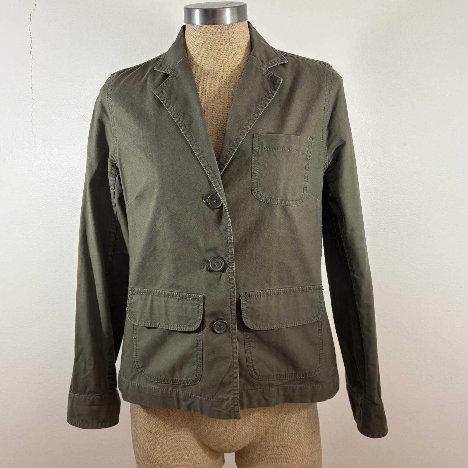 Gap Olive Green Basic Jacket Collared Button Pock… - image 1