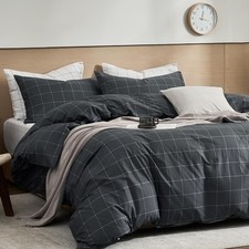 JELLYMONI 100 Natural Cotton 3pcs Plaid Duvet Cover Queen 90" 90" , 1103