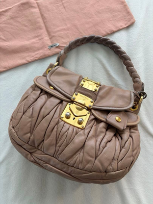 Miu Miu Matelasse 2Way Handbag Pink Beige Leather 2Way Shoulder 