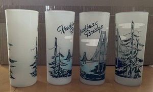 Vintage MCM Frosted Mackinac Mackinaw Bridge City Island Souvenir Glasses - 8