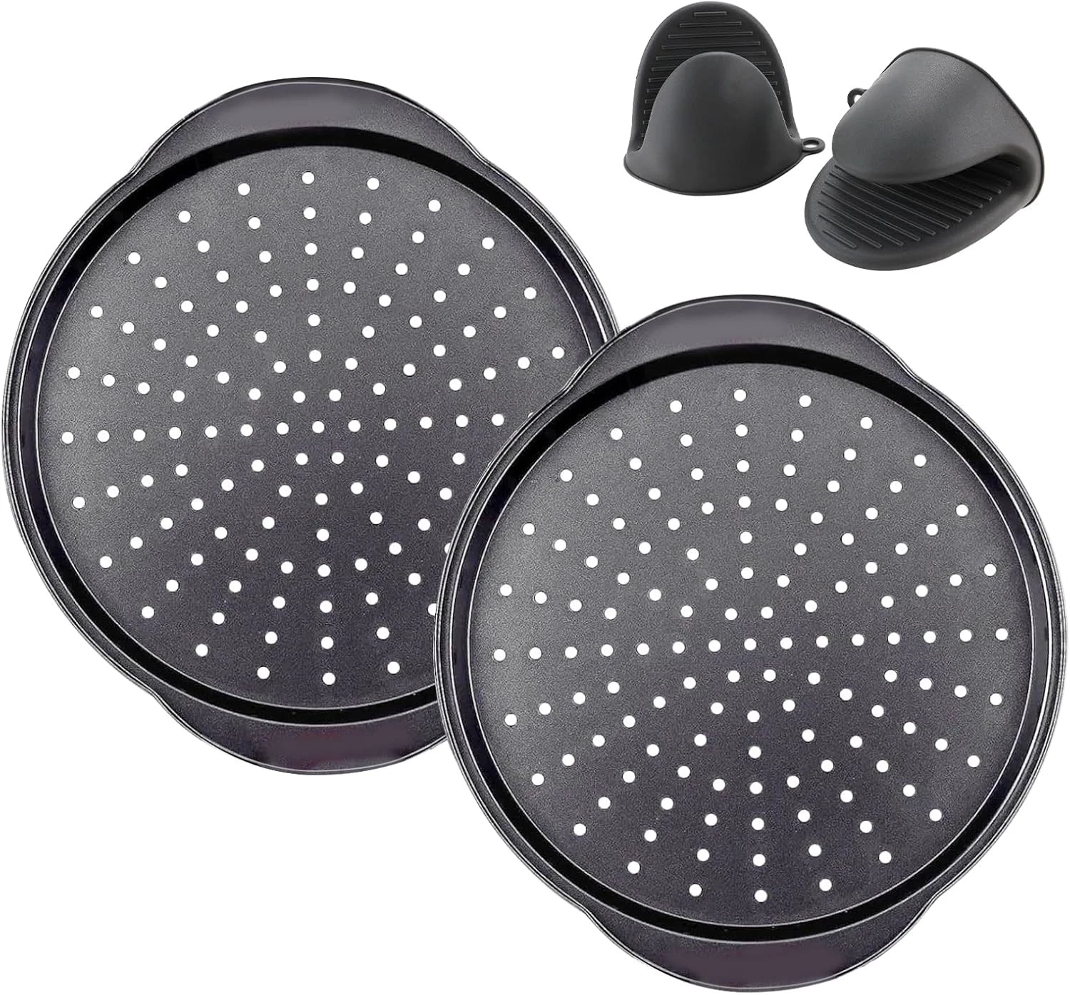2 Pack 13 Inch Pizza Pan Oven,Round Carbon Steel Pizza Pan W/ Holes Pizza Tray