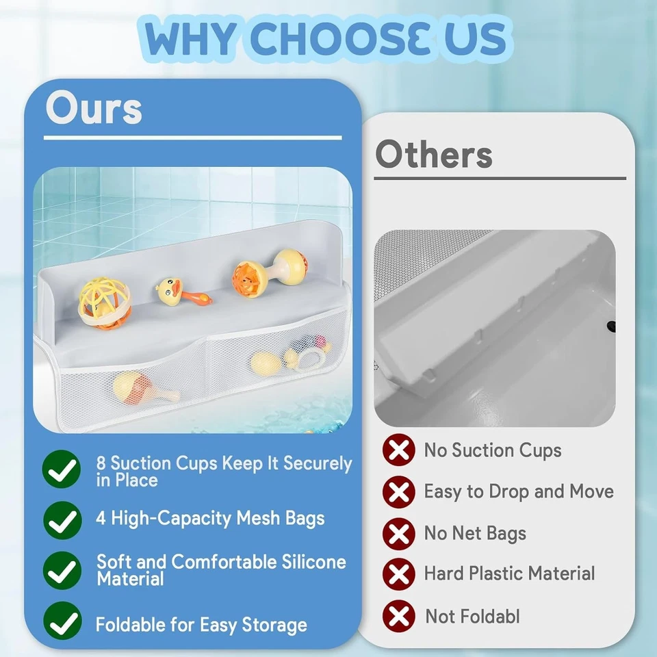 Silicone Bathtub Splash Guard With with Bath Toy Mesh Bathtub Toys Storage - Image 4 of 4