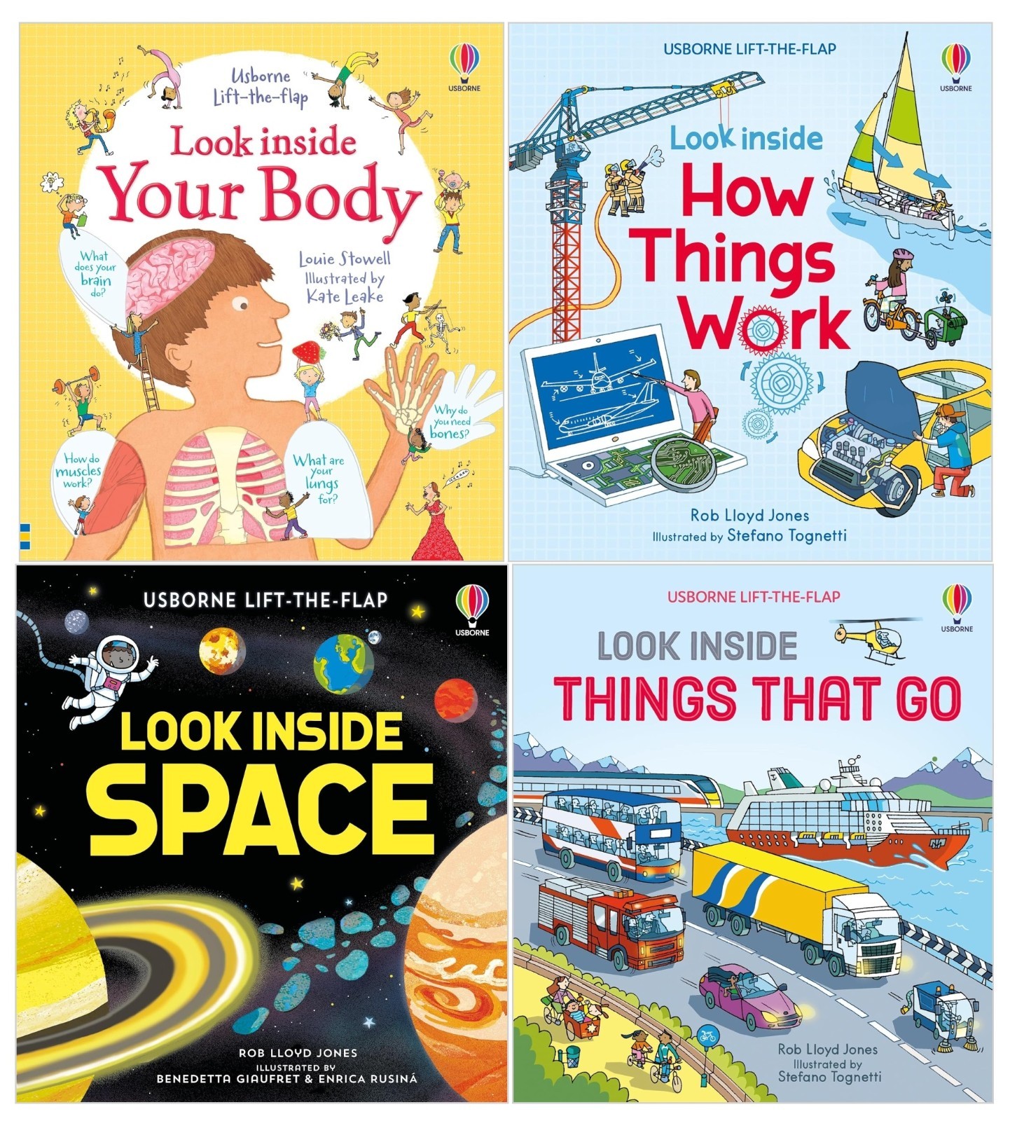 Various Publishers Usborne Lift-The-Flap Look Inside Series 4 Books Set (Your Body, Space, Things That Go, How Things Work) - Image 2