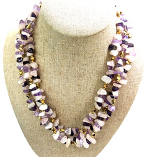 Stauer Jewelry Amethyst & Rose Quartz Gemstone chip Beaded Necklace 20"