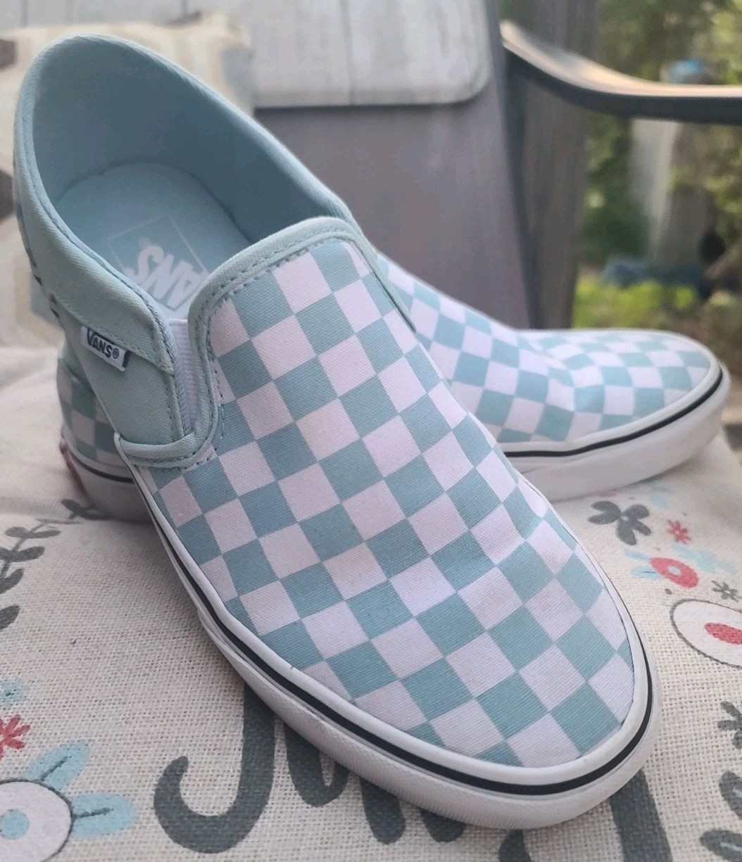 Vans Slip-On Checkerboard Women's Size 8.5 Baby Blue Casual Sneakers-image