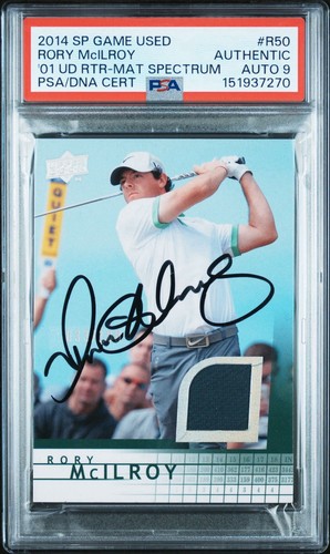 2014 SP Game Used Golf #R50 Rory Mcilroy Rookie Spectrum Mat /100 PSA AUTO 9