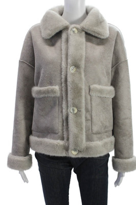Repeat Luxury Women Basic Jacket Gray Polyester Button Long Sleeve Size S