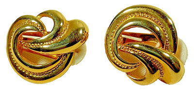 Vintage Daria 1980's Pierced Fancy Knot Posts Gold Tone Classic Shiny Bold Boho