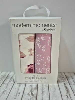 Modern Moments Gerber Gender Neutral Ultra Soft Swaddle Blankets 2-Pk Pink 44x44