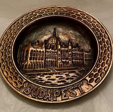 Budapest Hungary Cityscape Copper Hanging Plate Plaque 7&rdquo; Heavy Collectors VTG