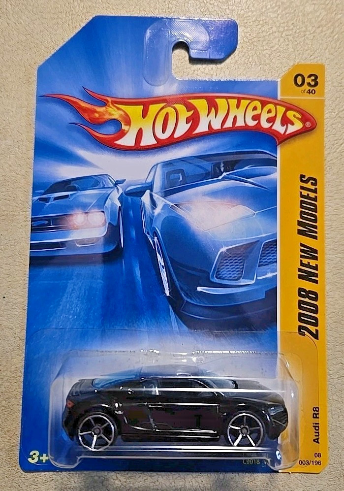 Mattel Hot Wheels 2008 New Models #3 Black Audi R8 Car Thin 5 Rims Gray Interior