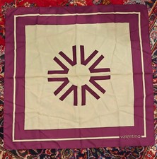 Vintage Valentino Plum/Purple Tan/Beige Scarf 31" x 31" Italy V Logo Circle