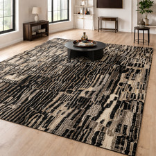 Modern Black Beige Hand Tufted Wool Area Rug Abstract Living Room Carpet 9X12 Ft