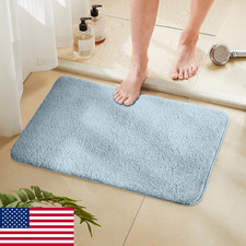 TECHMILLY Shaggy Bathroom Rug 24x36 Sky Blue Microfiber, Absorbent Non-Slip