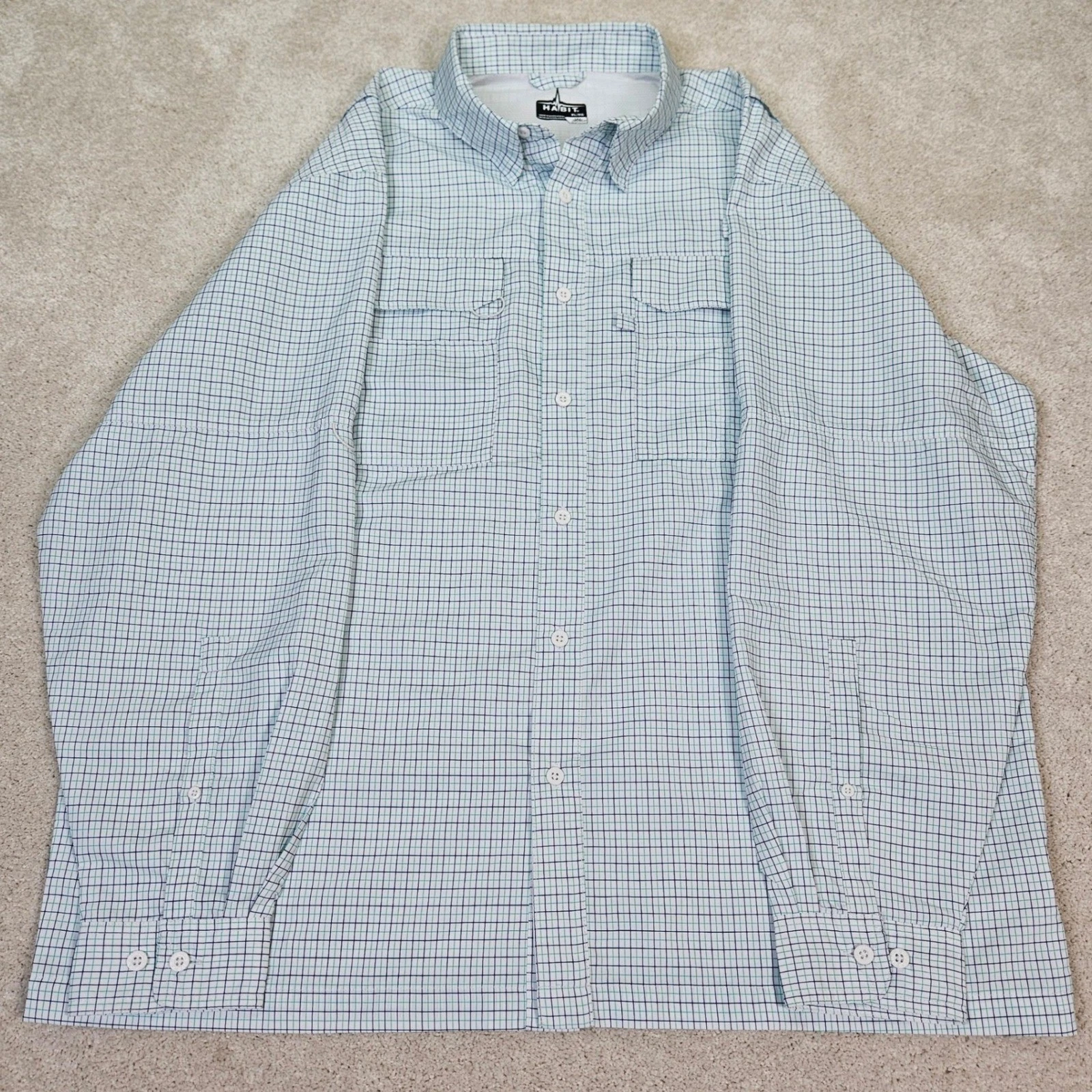 Habit Mens Dockside Check Mint Leaf Long Sleeve Fishing Shirt XL Solar-Factor 40